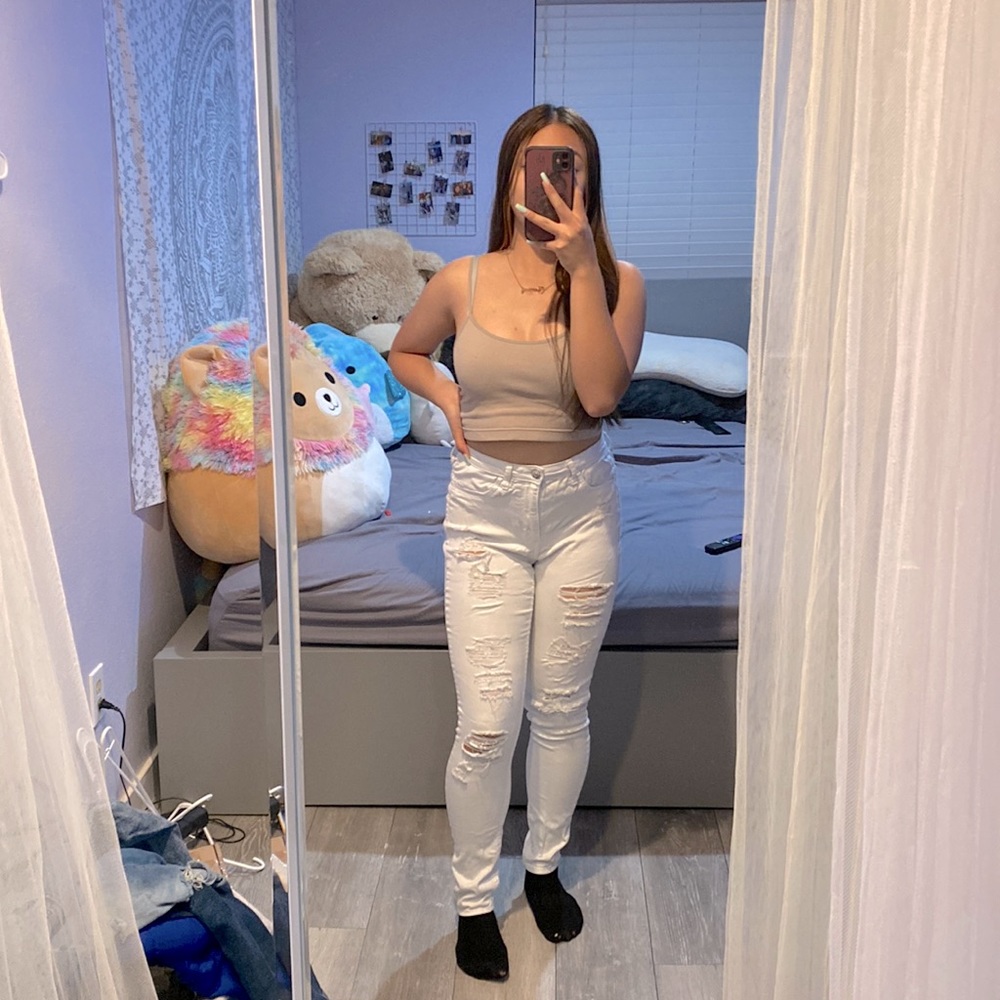 High Waisted Distressed Skinny Jeans